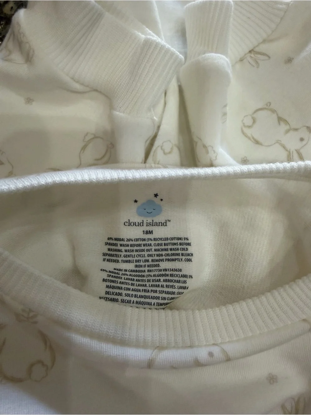 cloud island Cream Bunny Print Long-Sleeve One-Piece Bodysuit 18 months